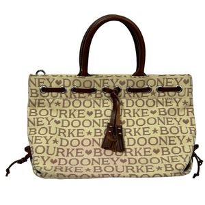 Dooney and Bourke Vintage Cream Brown Logo Jacquard Canvas Mini handbag